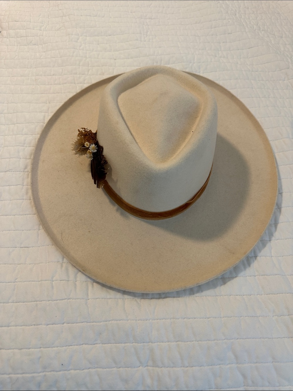 Lack Of Color Cream Wide-Brim Felt Fedora with Brown Band